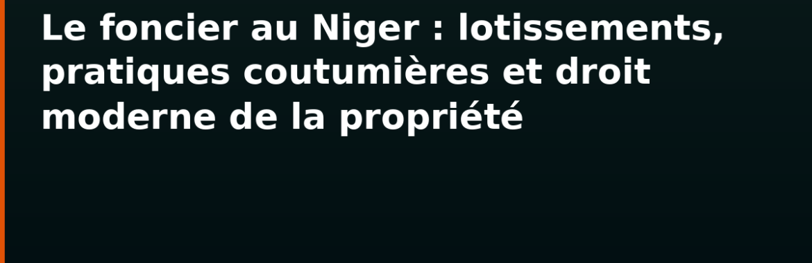 Le foncier au Niger : lotissements, pratiques coutumières et droit moderne de la propriété