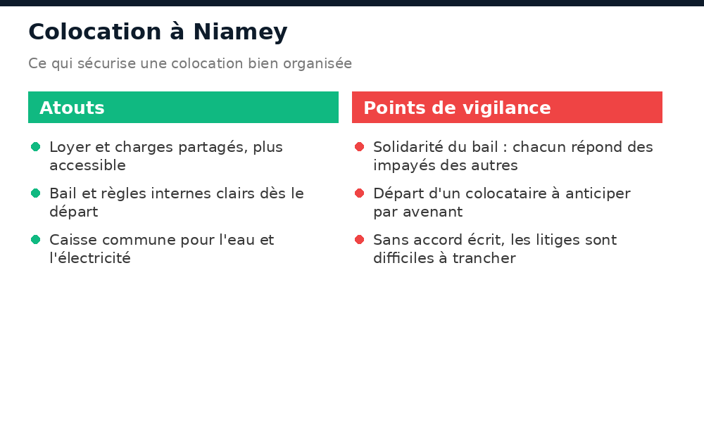 Atouts et points de vigilance d'une colocation bien organisée à Niamey