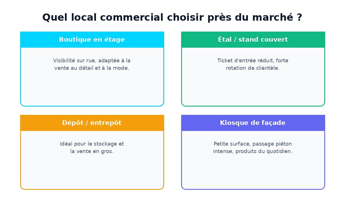 Quel local commercial choisir près du Grand Marché de Niamey : boutique, étal, dépôt, kiosque
